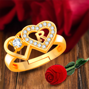 Divastri Rose rings for women girls couple R letter Alphabet heart