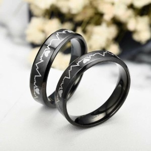 Impression Non-Precious Metal Titanium Couple Rings for Unisex-Adult