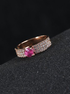 Priyaasi Rose Gold-Plated Finger Ring for Women with Magenta Cubic Zirconia Stone Brass Cubic Zirconia Gold Plated Ring