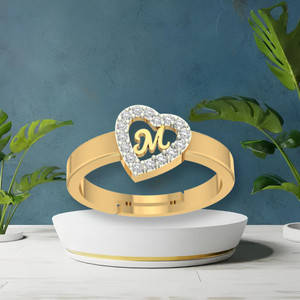 Kanak Jewels Heart Shaped Brass M Alphabet Rings Gold Adjustable Valentine Latest American Diamond Latest American Diamond Love Heart Initial Letter for Women Girls Girlfriend Men Boys Couples Lovers ...