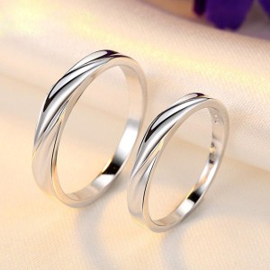 MYKI King & Queen Valentine Adjustable Couple Rings Sterling Silver Silver Plated Ring Set