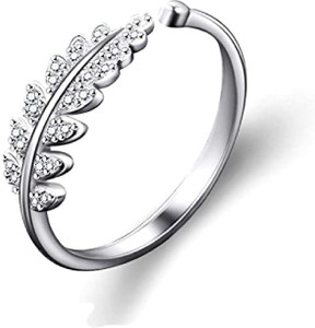 Ruhi Collection Elegant Crystal Silver Color Adjustable Leaf Ring