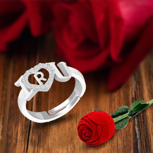 Divastri silver rings for girls women girlfriend lovers R letter name propose valentine Alloy Metal Brass Crystal Copper Stone Silver Crystal Diamond Zircon Cubic Zirconia Rhodium Platinum Sterling Si...