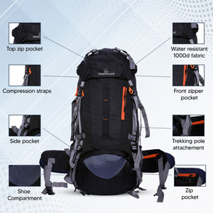 GRABMOUNT Hiking bag Trekking Backpack with rain cover Rucksack 70L Black Rucksack 70 L Black Price in India Flipkart