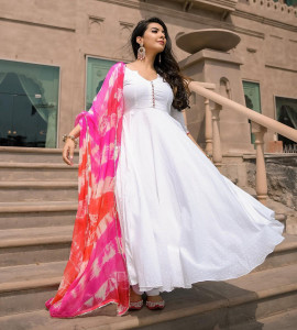White anarkali dress flipkart discount