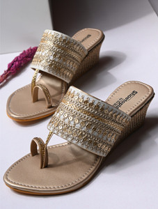 DO BHAI Women Gold Wedges Buy DO BHAI Women Gold Wedges Online
