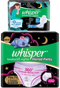 Whisper Bindazzz Night Period Panty, 6 M-L Panties, upto 0% Leaks, 360 degree  leaka