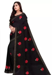 Buy karkar Embroidered Daily Wear Georgette Art Silk Black Sarees