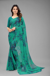 Buy Nisha Creation Floral Print Daily Wear Chiffon Green Sarees Online Best Price In India Flipkart