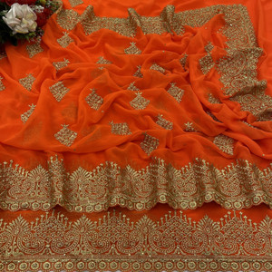 Buy KanjiQueen Embroidered Self Design Bollywood Georgette Orange Sarees Online Best Price In India Flipkart