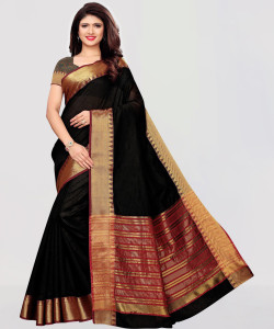 Black saree with golden border flipkart deals