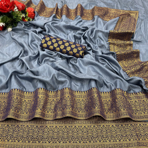 Buy PRIYESHA TEXTILES Solid Plain Banarasi Pure Silk Grey Sarees Online Best Price In India Flipkart