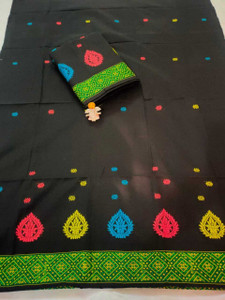 Buy Assamese makhala sadar Printed Mekhela Chador Cotton Blend Black Sarees Online Best Price In India Flipkart