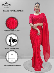 Buy YANKITA Striped Daily Wear Georgette Red Sarees Online Best