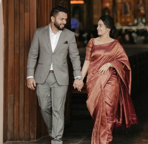 Red saree matching blazer shop