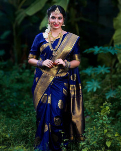 Royal blue silk saree for wedding sales