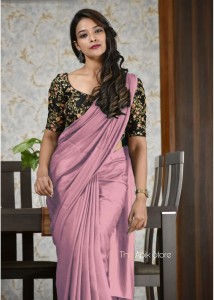 Plain saree with sale designer blouse flipkart