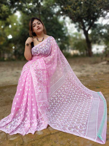 Buy GoodLuck Online Shop Printed Jamdani Cotton Silk Pink Sarees Online Best Price In India Flipkart