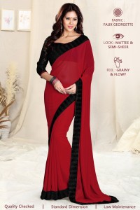 Buy MIRCHI FASHION Solid/Plain Bollywood Georgette Red, Black Sarees Online  @ Best Price In India