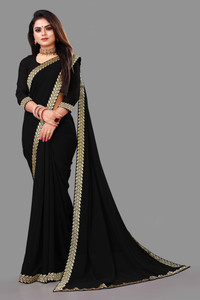 Black saree with golden border flipkart on sale