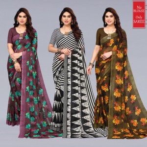 Buy kashvi sarees Printed, Floral Print Daily Wear Georgette Green, Blue,  Maroon, Yellow Sarees Online @ Best Price In India | Flipkart.com