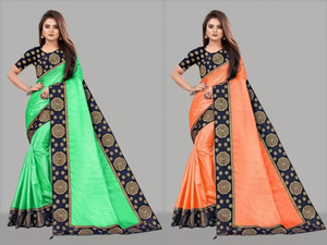 Buy ONTIC LIFESTYLE Self Design Bollywood Art Silk Green Orange