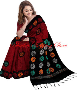 Buy Bhadra Shopping Store Printed Sambalpuri Pure Cotton Red Sarees Online Best Price In India Flipkart