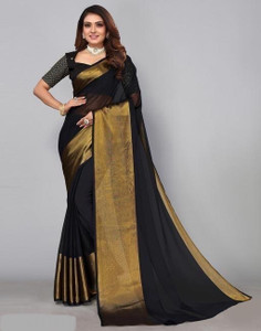 Black saree with golden border flipkart outlet