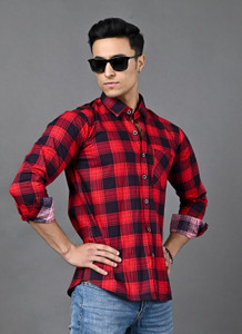 Red check shirt matching jeans hot sale