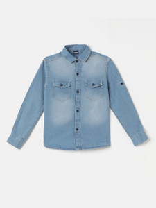NSS JNS Boys Washed Casual Blue Shirt - Buy NSS JNS Boys Washed  