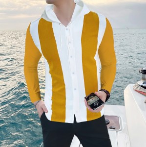 BLIVE Men Color Block Casual White, Yellow Shirt