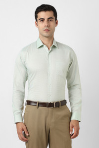 Men Self Design Formal Light Green Shirt