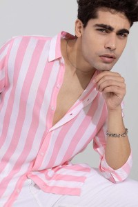 U TURN Men Striped Casual Pink Shirt
