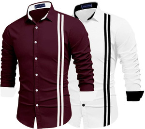ZAVNI Men Self Design Casual Maroon White Black Shirt Buy
