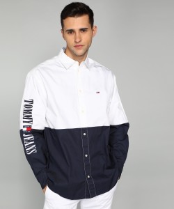 TOMMY HILFIGER Men Color Block Casual White, Blue Shirt - Buy TOMMY HILFIGER Men Color Block Casual White, Blue at Best Prices in India | Flipkart.com