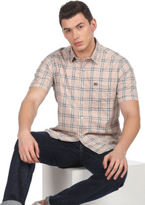 Arrow Sport Men Checkered Casual Beige Shirt