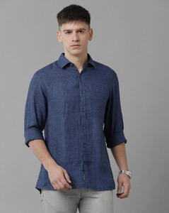 Linen Club Men Solid Casual Dark Blue Shirt Flipkart