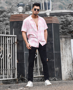 NH TEX Men Printed Casual Pink Shirt Buy NH TEX Men Printed