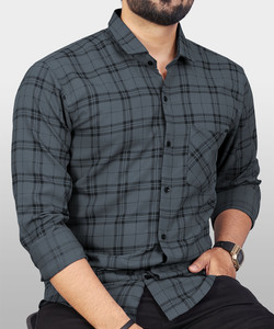 Grey gingham shirt mens store