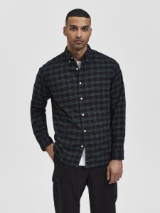 Selected Homme check flannel shirt in dark green and black