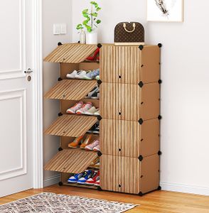 Ozoy 16-Shelves 8-Door Shoe, Multipurpose Storage Rack Plastic, Metal Collapsible Shoe Stand