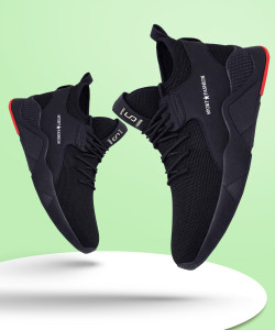 JK PORT Fashionable Mens Black Sports Shoes For Running Gyming