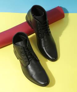 RED CHIEF Genuine Leather Formal Derby Boots for Men Black RC3545 001 Formal Shoes For Men