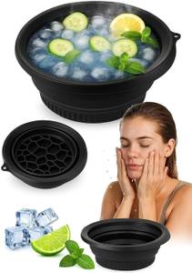 PEXON Silicone Massage Bowl Ice Bowl for Face Dip | Collapsible Silicone Ice Bath Bowl Black Silicone Ice Cube Tray