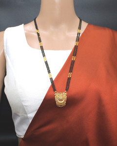 Traditional long mangalsutra with black beads deals