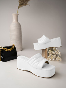 White flatform sliders on sale
