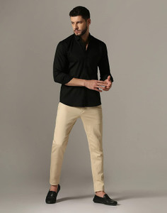 Tan chinos black shirt hot sale