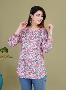 Gudwears Casual Floral Print Women Pink Top - Buy Gudwears Casual Floral  Print Women Pink Top Online at Best Prices in India