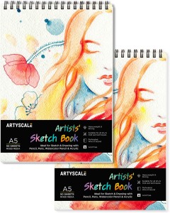  Askprints 50 Sheet A5 Sketchbook Set of 2-5.8 x 8.3 Inch, Top  Spiral-Bound Sketchpad for Artists