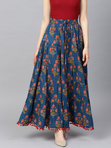 Varanga Floral Print Women Flared Blue Skirt Buy Varanga Floral